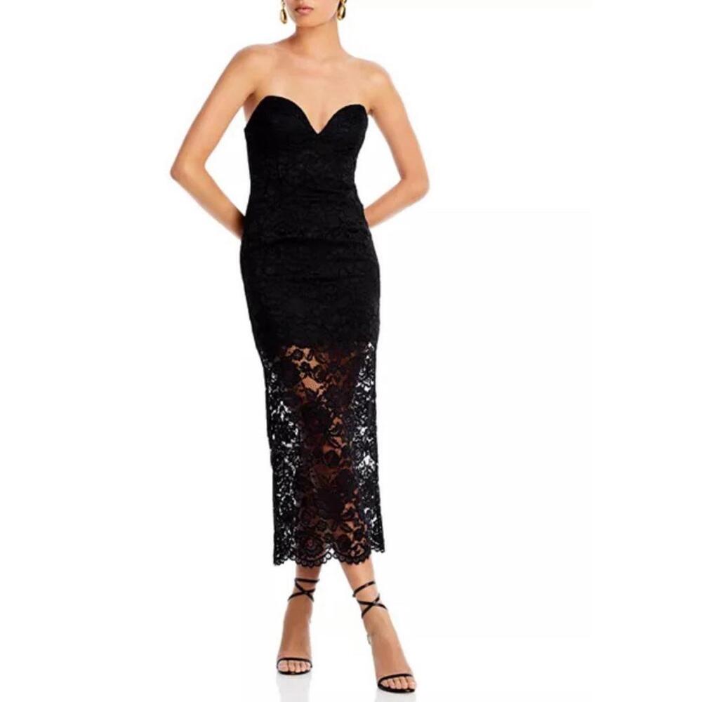 Bardot Black Strapless Lace Midi Dress